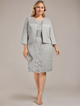 Sheath/Column Scoop Knee-Length Chiffon Lace Mother of the Bride Dress With Beading